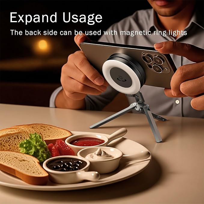 Magnetic Phone Tripod Mount,Aluminium Mini Tripod Pocket Cell Phone Stand with Cold Shoe Mount, 1/4" Screw & Foldable Hook Compatible for iPhone 12/13/14/15/16 & MagSafe Cases