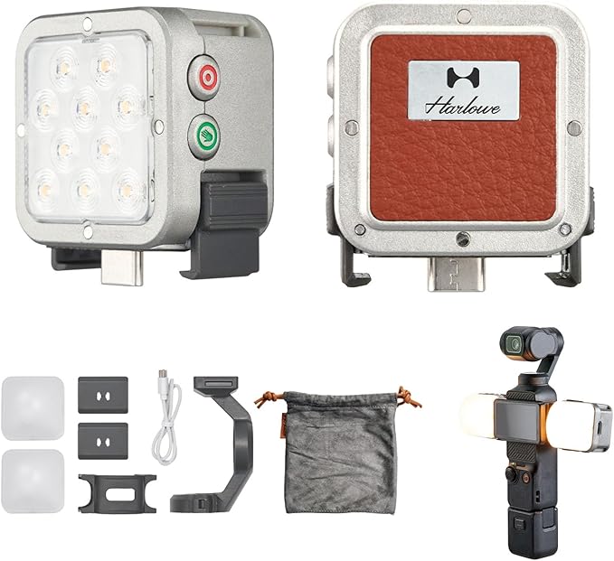 Harlowe Atom 2 Pocket Duo Kit - Mini Magnetic Camera Light 2W - Type-C Rechargeable Motion-Sensor Fill Light for Vlogging - Portable LED Kit with Diffuser & Accessories, Indoor & Outdoor Use