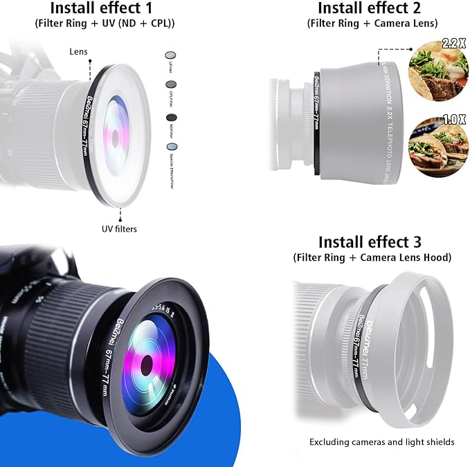 67mm to 77mm Camera Filters Ring,Filters Ring Compatiable All Brands Ø67mm Lens to Ø77mm Camera accessory.Made of CNC.
