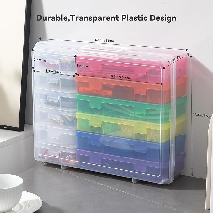 Novelinks Stackable Plastic Clear Storage Box Containers with Latching Lid - Art Craft Supply Organizer Storage Containers for Pencil Box,Crayon, Jewelry (6 Pack Medium Colorful+6 Pack Small Clear)
