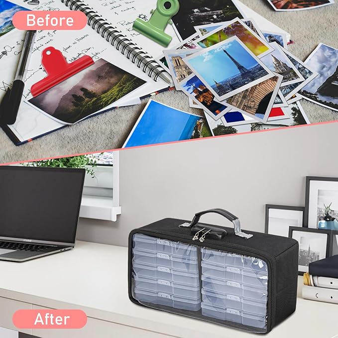 IBVIVIC Photo Storage Box with 10 Inner 4" x 6" Photo Case (Clear), Photo Box Organizer with Lock, Portable Photo Storage Containers with Transparent Cover