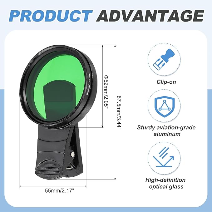 PATIKIL 52mm Phone Camera Lens, Clip-On Full Color Filter Circular Polarizing Lens for Most Smart Phones and DSLR Cameras, Green