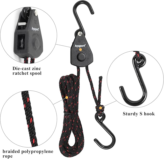 Ayaport Kayak Rope Tie Down Ratchet Straps Bow and Stern Ratcheting Tie Downs Rope Hanger Kayak and Canoe Accessories