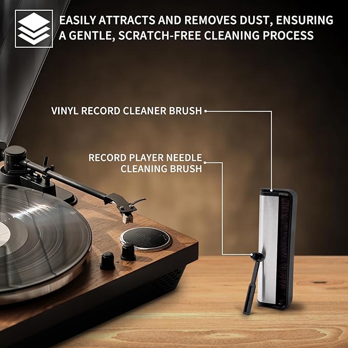 Record Cleaner Brush, Ultra Carbon Fiber Record Cleaner, Anti-Static Gentle Record Cleaning Tools with Record Player Needle Cleaning Brush, Record Player Accessories