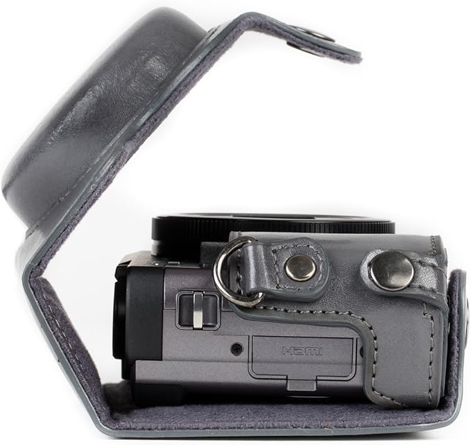 MegaGear MG1261 Ever Ready Leather Camera Case compatible with Panasonic Lumix DC-ZS80, DC-ZS70, DC-TZ95, DC-TZ90 - Gray