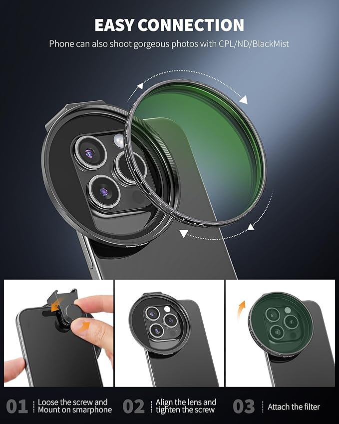 CPL Filter for Phone, 72mm Camera Polarized Lens Polarizing Filter with Metal Cold Shoe Phone Clip Compatible with iPhone 17 16 15 14 13 12 11 X XS Plus PRO Max Samsung Galaxy Motorola Pixel
