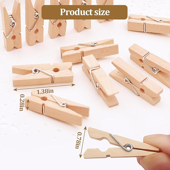 1.35 Inch Mini Clothes Pins for Photo,100 pcs Natural Wooden Small Clothes pins,Mini Photo Clips Ideal for Crafts, Decorations and DIY Project