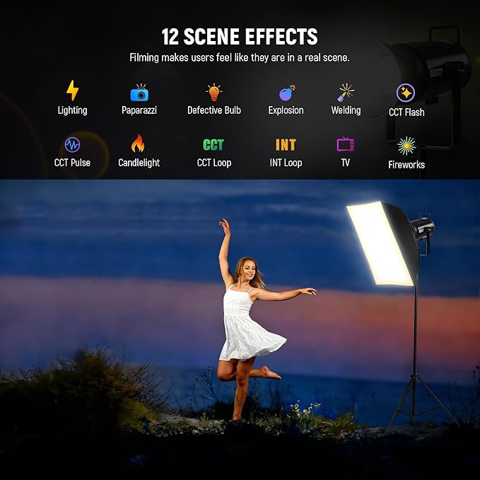 NEEWER 210W COB LED Video Light with 2.4G/APP Control, 2700K-6500K Bi Color Continuous Output Lighting Studio Photography Recording with Bowens Mount, 90000lux/1m, CRI/TLCI97+, GM ±50, CB200B PRO