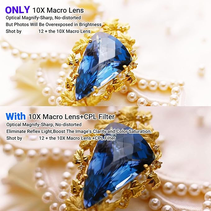 10X Macro Lens for Smartphone, Micro Photography Lens Attachment with CPL Filter and Universal Clip, Micro Phone Lens for Professional Macro Photography of Flowers Jewelry Food Details