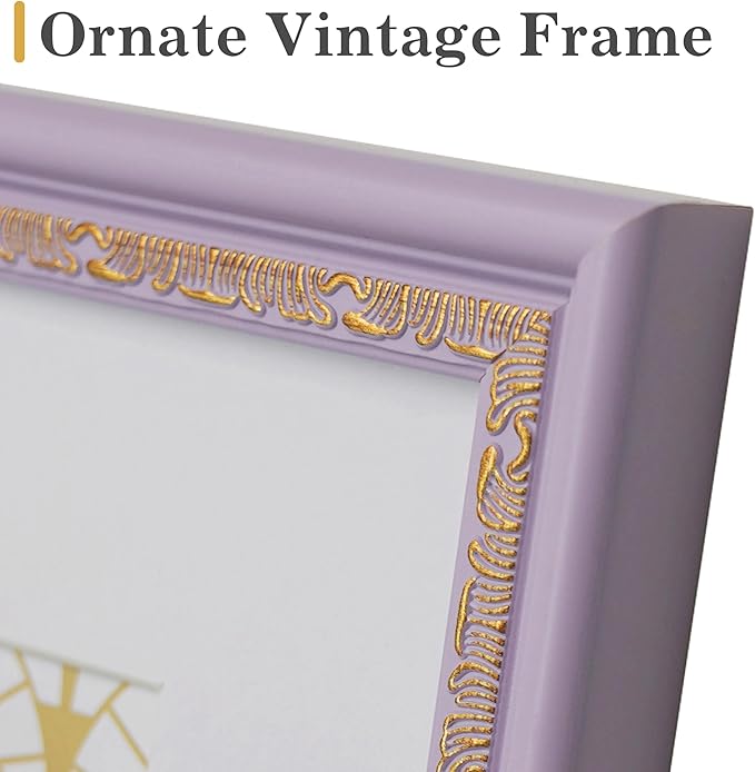 VIOLABBEY 4x6 Picture Frame Purple Gold, Display 3.5x5 Photo with Mat or 4x6 without Mat, Ornate Vintage 4 x 6 Purple Gold Frame for Wall Decor or Tabletop Display