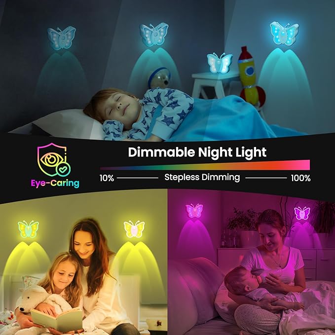 LOFTEK Night Light, Rechargeable Motion Sensor Light, RGB Color Change & Wireless Butterfly Light for Kids, Toddler, Nursery, Stick on Wall, Bedroom, Bathroom, Hallway, Stairs, Cabinet Pink, 8 Pack