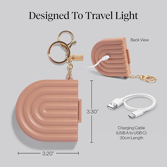 Kitsch Compact Mirror Keychain – Travel Makeup Mirror with Lights, Small Lighted Dual-Magnification Pocket Mirrors, USB-Rechargeable, Ideal for Your Touch-Ups While On Travel – Terracotta