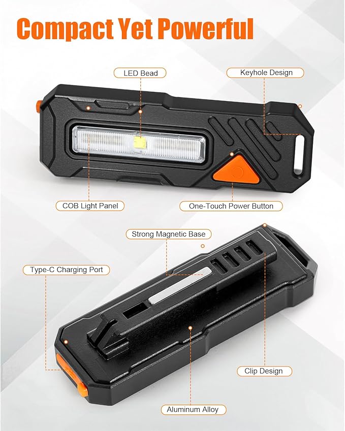 Rechargeable Mini Flashlight – 8 Light Modes LED Safety Light with Clip & Magnetic Base, Compact Pocket Flashlights Powerful Flashlight for Camping, Walking, Emergency, Outdoors
