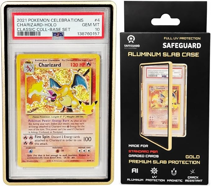 Metal PSA Slab Bumper Case UV Resistant- Safeguard Stackable Magnetic Aluminum Metal Case For Graded Cards (Metallic Gold)