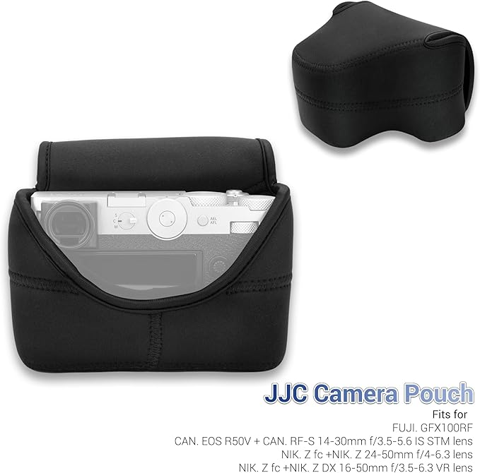 JJC Soft Neoprene Camera Case Pouch Bag for Fuji Fujifilm GFX100RF GFX 100RF with/without Original Lens Hood, GFX 100 RF Protective Storage with Inner Lanyard & Touch-Fastening Flap (NOT Fits GFX100)