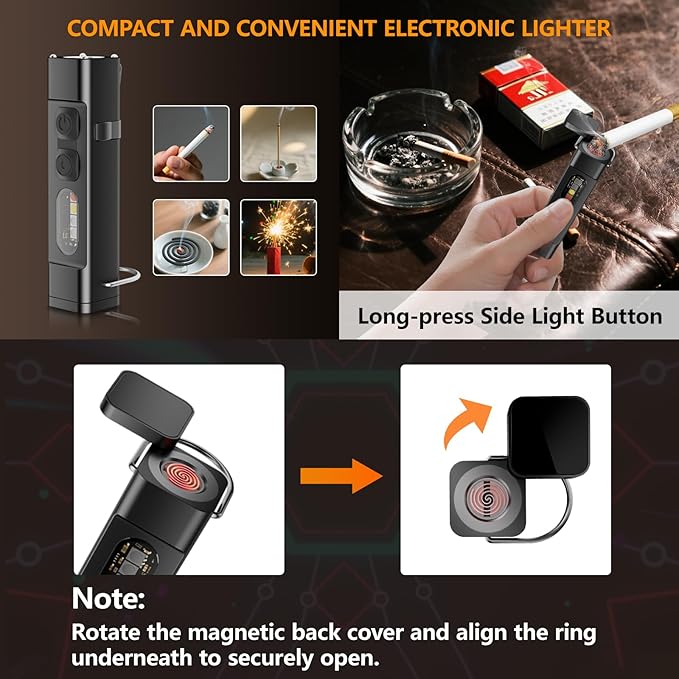 SKYFIRE 2Pack Rechargeable EDC Flashlight with Electric Lighter,Clip and Magnetic Base,Mini Flash Lights with UV Red and White LED Light Portable Pocket Light for Outdoors Indoor Emergency Working