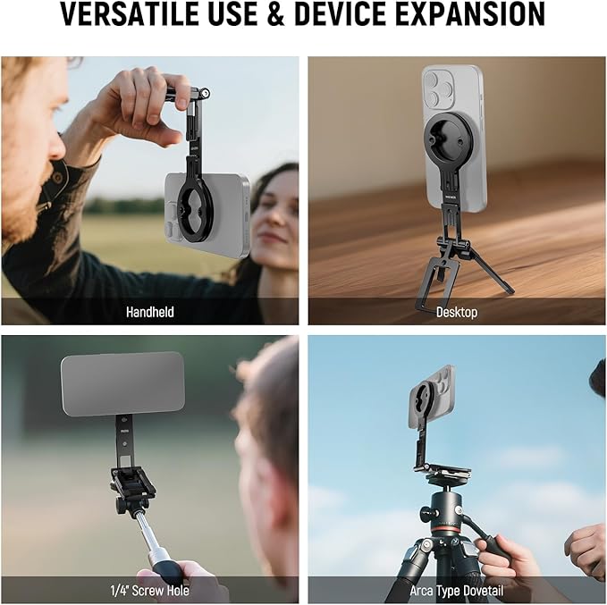 NEEWER Magnetic Phone Tripod Holder Stand, Metal Cell Phone Mount Grip with 1/4" Threads, Cold Shoe & Arca Type, Compatible with MagSafe iPhone Samsung Huawei Android for Video Recording, PA098