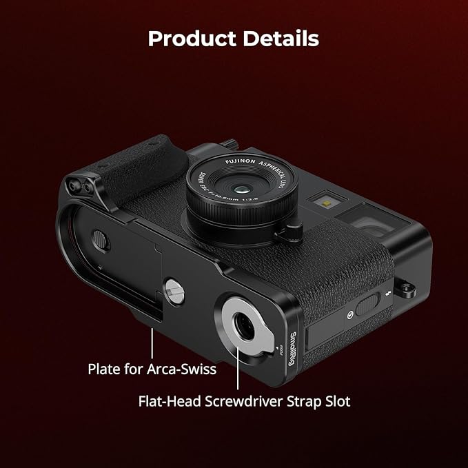 SmallRig X Half L-Shaped Grip for FUJIFILM X Half Camera, Built-in Quick Release Plate for Arca, Lightweight Ergonomic Silicone Handle with Hot Shoe Cover (Black) - 5332