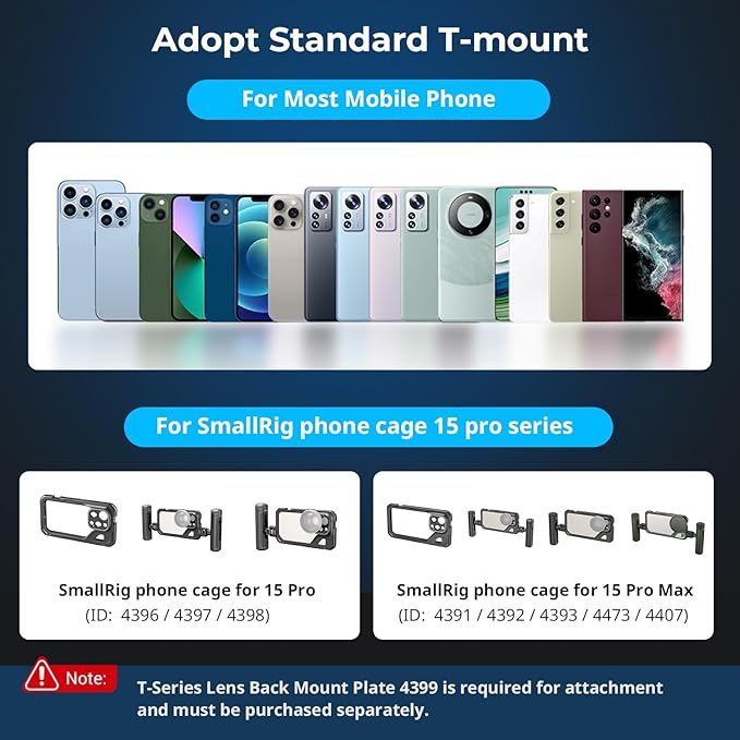 SMALLRIG 1.33X Anamorphic Lens for Mobile Phone, 2.4:1 Wide Screen Deformation Filmmaking Lens with T-Mount, Phone Cinematic Lens for iPhone 15/14 / 13/12, for Samsung S21 / S22 Series - 4590
