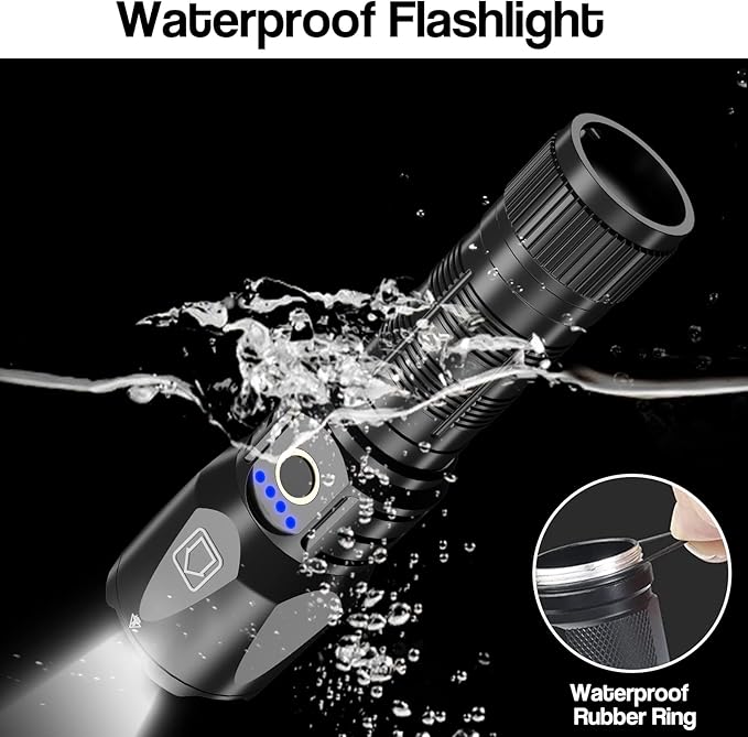 Rechargeable Flashlights 2000 High Lumens, Super Bright LED Flashlight W/Zoomable 5 Modes, Powerful Handheld Flashlight for Camping Emergency, Waterproof Tactical Flashlights