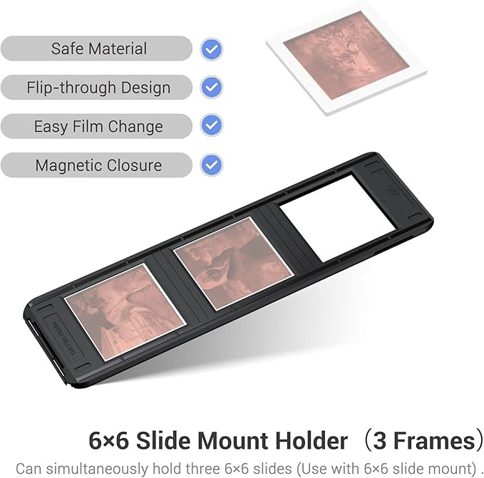 JJC Slide Mount Holder for 6x6 Medium Format Film Compatible with Film Scanners Copying Equipment, Holds 3 Negative Frames On Digitizing Adapter Set