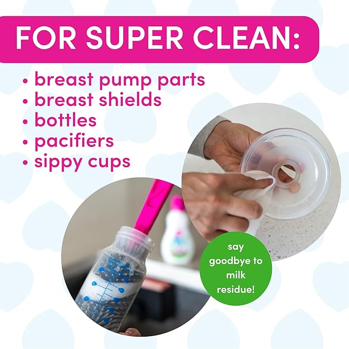 Dapple Breast Pump Cleaning Kit, 3 Baby Bottle Cleaning Brushes, Hypoallergenic & Powered by Plants, Removes Milk Residue, Leaves No Taste, 3oz Soap, 10ct Wipes 3 Cleaning Brushes