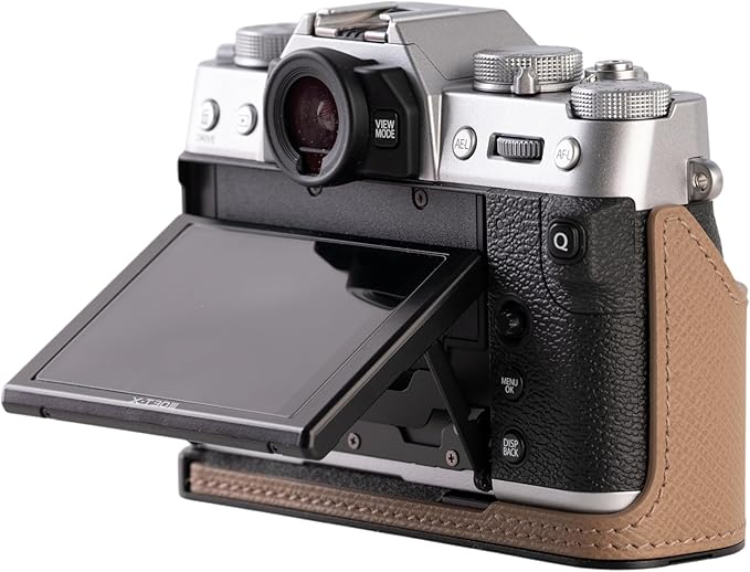 Handmade Genuine Leather Camera Half Case for FUJIFILM X-T30III /FUJIFILM X-T30III Camera Case/FUJIFILM X-T30III Case - Top Layer Cowhide Body + Metal Base Plate (Brown)