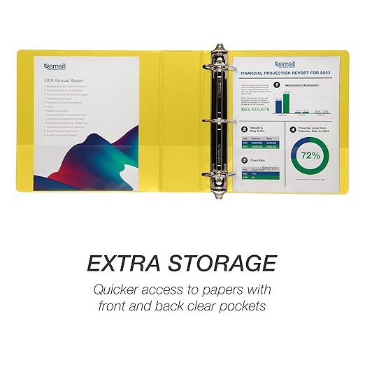 Samsill Durable 3 inch 3 Ring Binder, Made in USA, D Ring Binder, FSC 100% Recycled Chipboard, Yellow