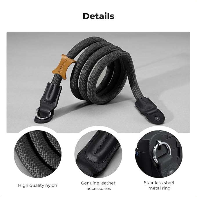 K&F CONCEPT Camera Neck Strap,100cm Nylon Rope Camera Shoulder Strap with O-ring for DSLR Camera- Black