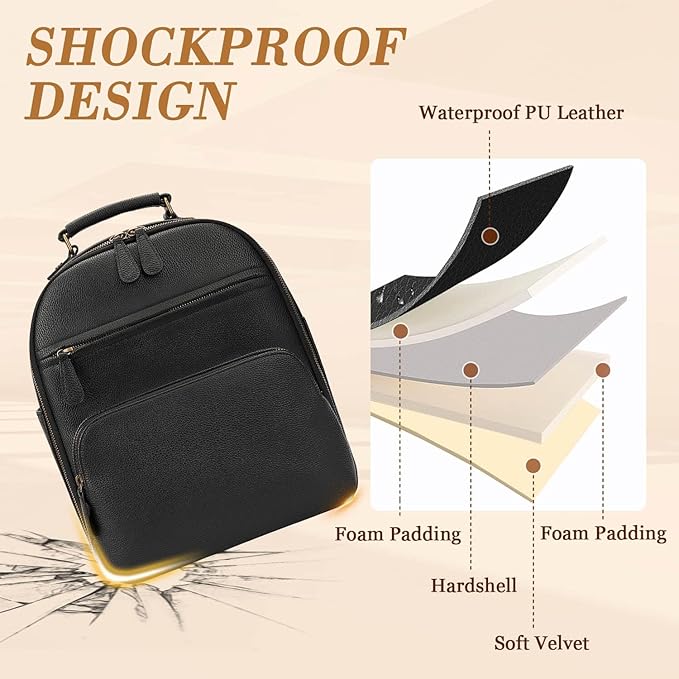 Small Camera Backpack Classic PU Leather for DSLR, Professional Camera Bag for Photographers with 11 Inch Pad/Tablet Compartment Small 10L Black