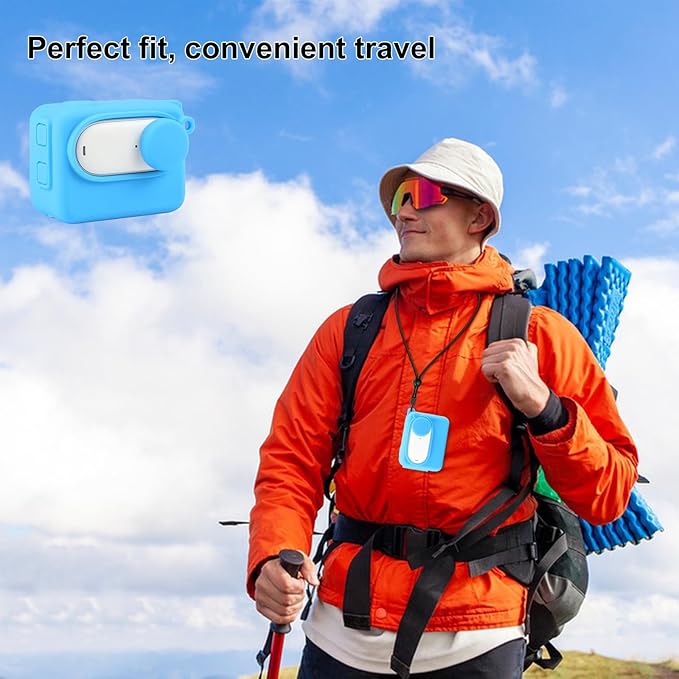 PULUZ Camera Silicone Protective Case for Insta360 GO 3 Camera Charging Case,Soft Silicone Protective Cover with Lens Cap and Anti-Loss Lanyard as Accessories for Insta360 GO 3(Blue)