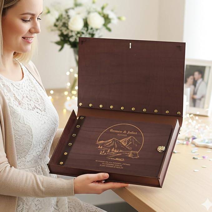 Personalized Travel Photo Album - Travel Scrapbook Custom Wooden Adventure Book Scrapbook for Couples, Vacation Photo Album Perfect Keepsake Gift for Adventures, Vacations, And Honeymoons