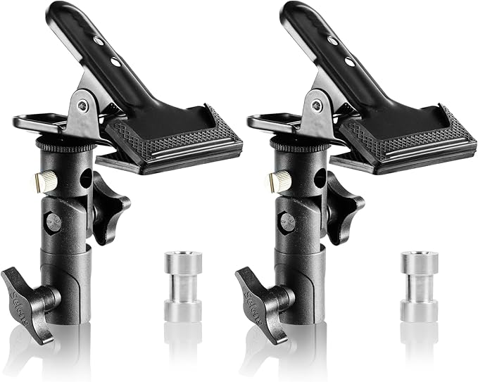 Selens 2 Packs Photography Reflector Clamp Holder Speedlite Hot Shoe Bracket with 1/4"" & 3/8"" Screw Mount with Photo Studio Light Stand, Lighting Umbrella Reflector