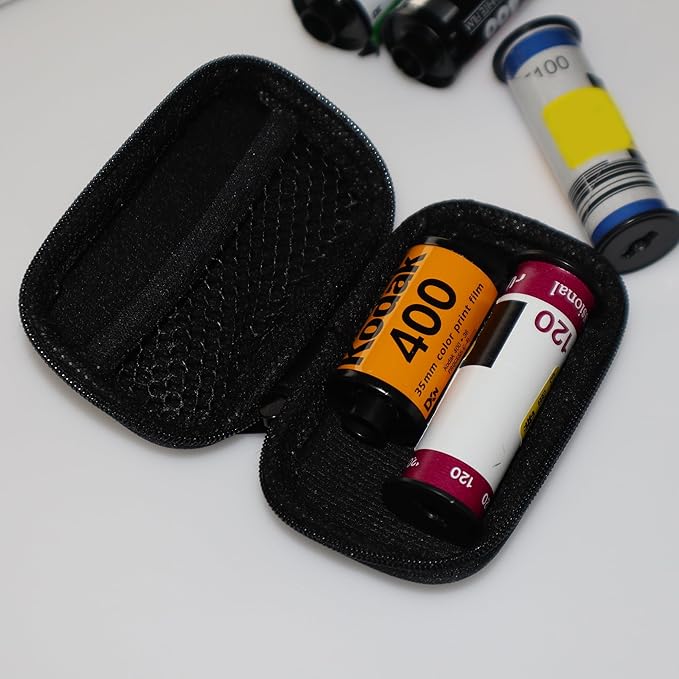 Film Storage Case, EVA Hard Shell Film Storage Bag for 135/120 Film – Zipper Case Holds 3 Rolls of 135 or 2 Rolls of 120