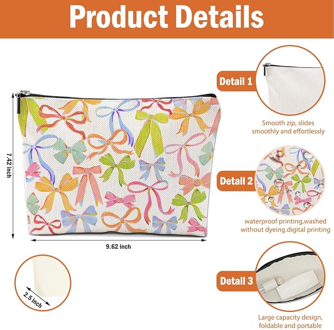 4 PCs Bow Stuff Makeup Bag Coquette Stuff Cosmetic Bag, Bow Gifts for Women Teen Girls Best Friends Daughter Bestie Niece, Cute Bow Stuff Christmas birthday Gifts Zipper Pouch Toiletry Bag