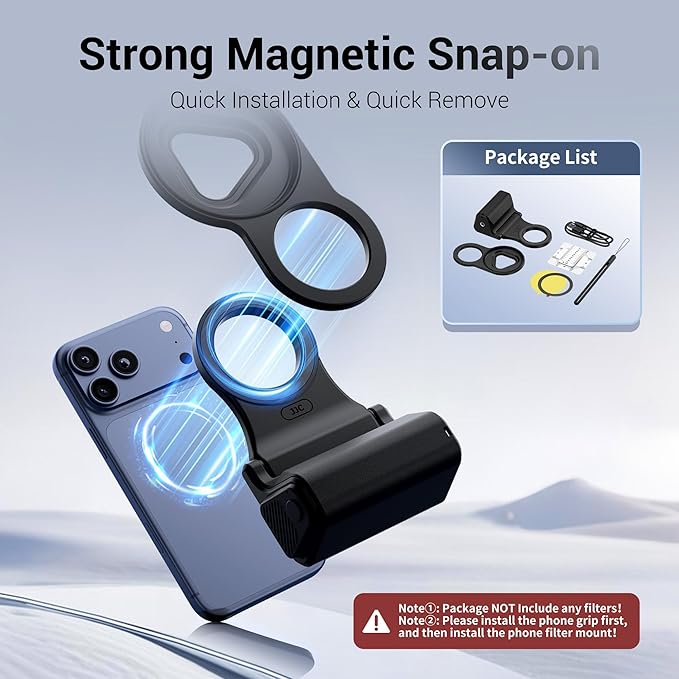67mm Magnetic Phone Lens Filter Adapter Kit for iPhone 17/Air/16/15/14 Pro(NOT for Pro Max), UV ND CPL Phone Filter Mount with Universal Smartphone Camera Shutter Grip for Photography(NO Filters)