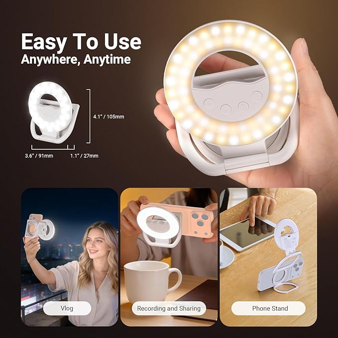 NEEWER ENTRY LEVEL VERSION N35 Magnetic Selfie Ring Light Compatible with MagSafe iPhone, 4W Bi Color Foldable Small Plastic LED Phone Fill Lighting 800mAh/CRI80+ for Recording Makeup Video Conference