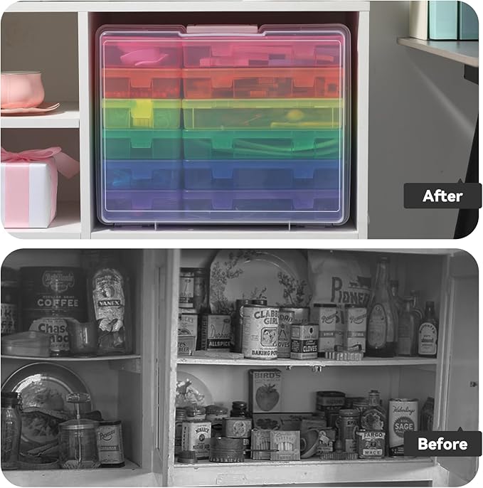 novelinks Stackable Clear Plastic Storage Boxes with Latching Lids – 12 Pack (6 Medium + 6 Small) Art Supply Organizers for Crayons, Pencils, Beads, Jewelry & Crafts (Colorful)