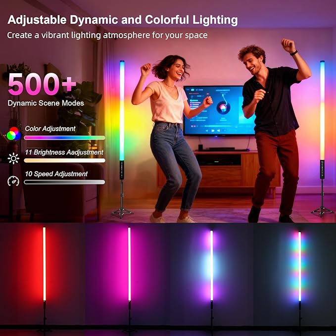 2 Pack 3ft RGB Tube Light Portable 5000mAh Battery Powered LED Light Stick with Stand, Music Sync, Ambient Lighting for Video Studio Photography DJ Bar Stage Club Party Wedding Gaming Rooms