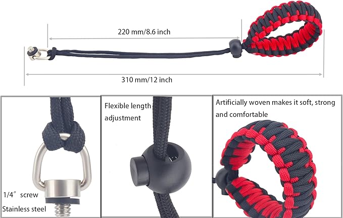 Paracord Camera Wrist Strap Lanyard with Screw for Insta 360 X3, Ace Pro, DSLR Cameras, Selfie Sticks