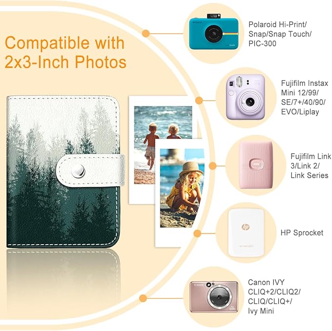 Lebrocoli Mist Forest Small Photos Album for 2x3 Inch Films, 56 Pockets Mini Cute Albums Book for Polaroid Fujifilm Instax Mini Instant Camera Printer, Kpop Photocard Pictures Binders Holders Storage