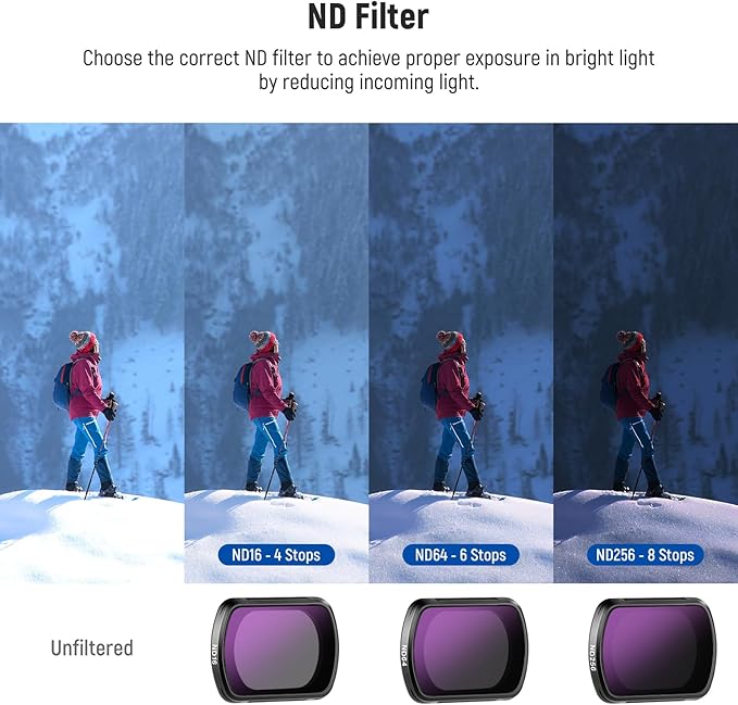 NEEWER ND Filter Set (4 Pack) Compatible with DJI Osmo Pocket 3 Creator Combo Accessories with 0.75X Wide Angle Lens & Screen Protectors, ND16 ND64 ND256 Black Diffusion 1/4 Filter, FL-B14
