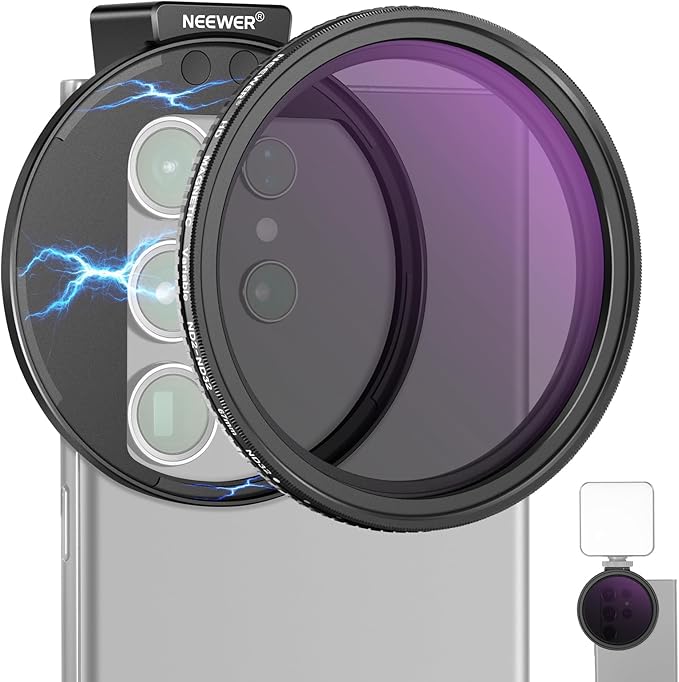 NEEWER 67mm Clip On Variable ND2-ND32 Phone Lens Filter Kit + PA009 Upgraded Phone Rig Vlogging Kit, Clip with Magnetic Adapter Ring/Cold Shoe/Locking Knob, HD Magnetic ND Filter for iPhone Samsung