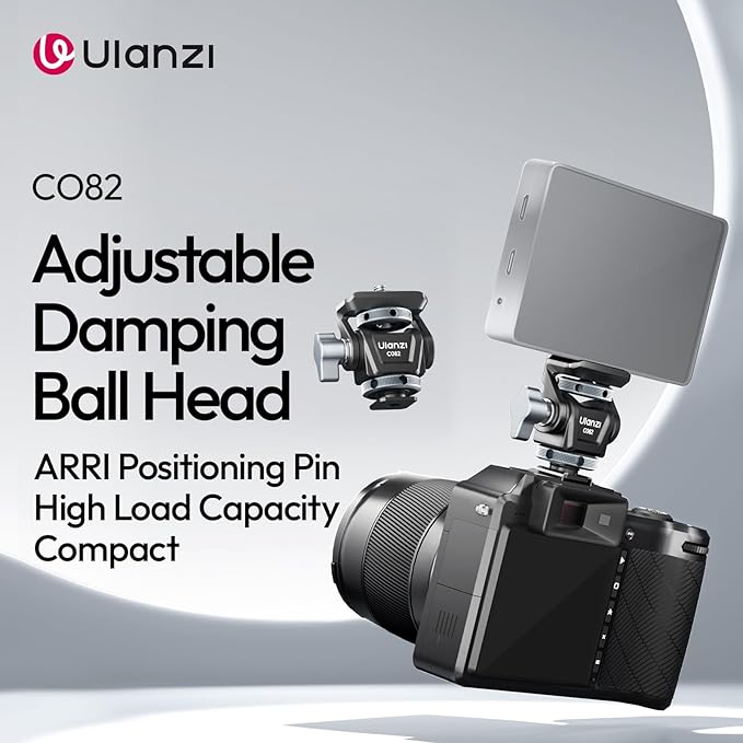 ULANZI CO82 Camera Monitor Mount with Cold Shoe, Universal 1/4" Mount for 5" & 7" Camera Field Monitor, Bouncy Locating Pins, Anti-Twist Swivel 360° and Tilt 180° Angle Adjustable Holder