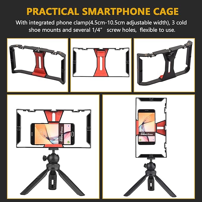 Andoer Smartphone Video Rig Vlog Kit Including Smartphone Cage with Phone Clamp 3 Cold Shoe Mounts USB LED Video Light 3200K-5600K Microphone Desktop Tripod Remote Shutter for Vlog Video Recording