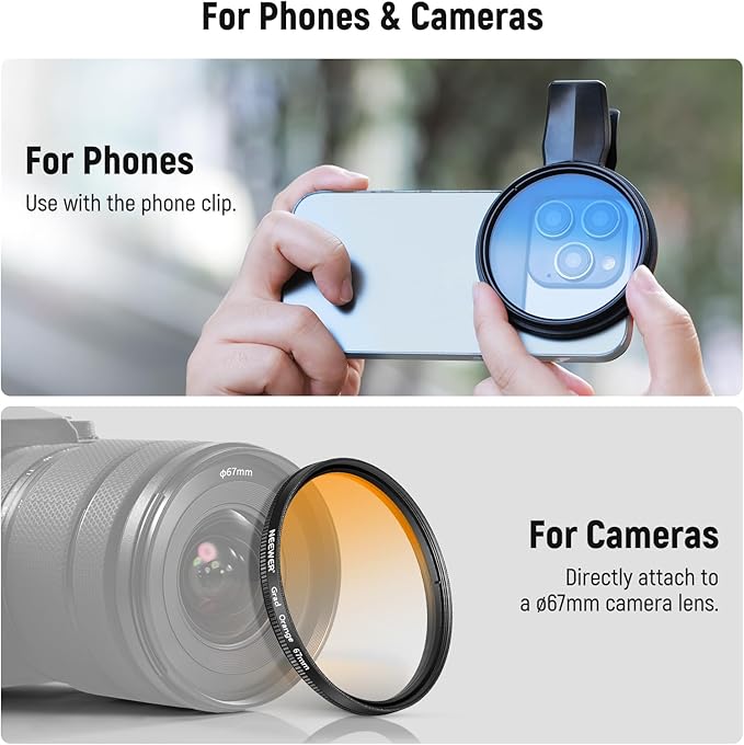 NEEWER 67mm ND Filter Set Compatible with iPhone, 7 Pack Clip On CPL Circular Polarizing + ND32 + Starlight + GND (Red/Orange/Yellow/Blue) Phone Camera Lens Photography Accessories Kit, FL-P12