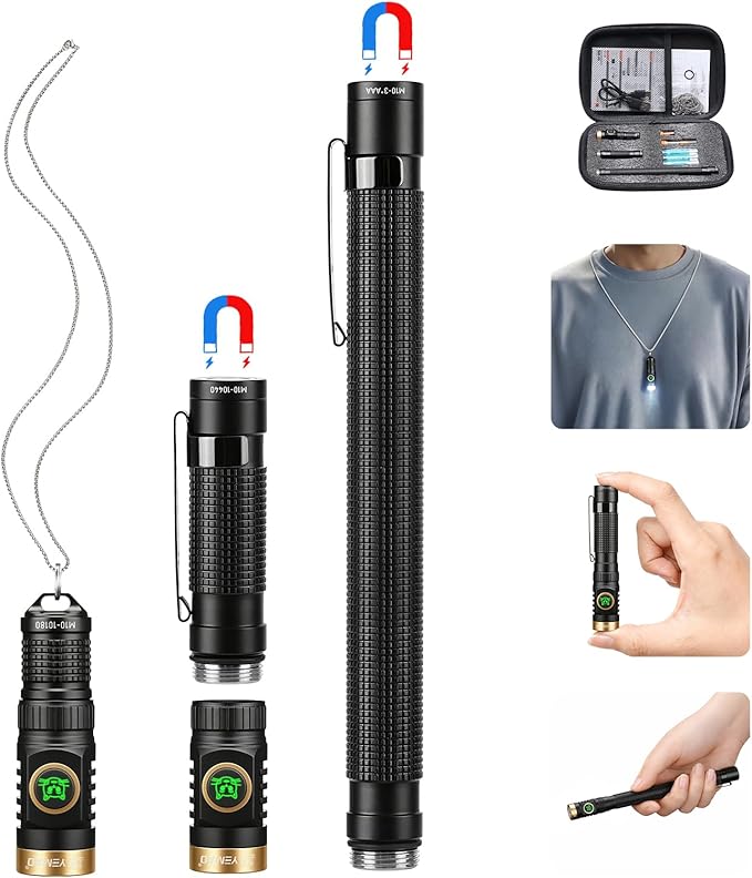 Yemao Rechargeable Keychain Flashlight with Chain,600 High Lumens EDC Pocket Flashlights, Mini Flashlight with 6 Modes for Home Daily Use,Outdoor Emergency (Expandable)
