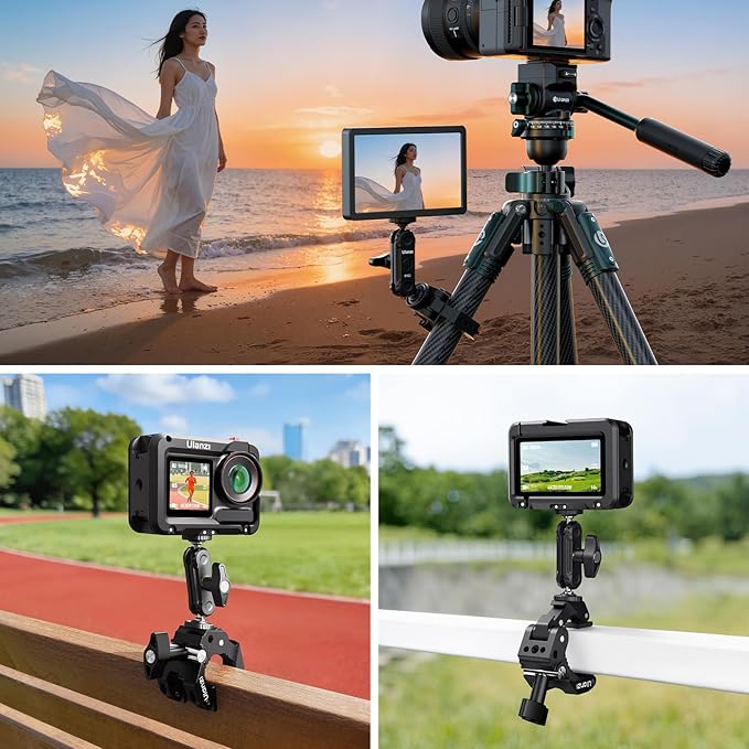 ULANZI CO78 Super Clamp Mount f Camera Rig – Multi-Point Metal Grip w 1/4" & ARRI Locating Pins + Cold Shoe Mount f Action Cam, Monitor & LED Lights, 3-Jaw Designed f Banister,Handlebar, Desk,Branches