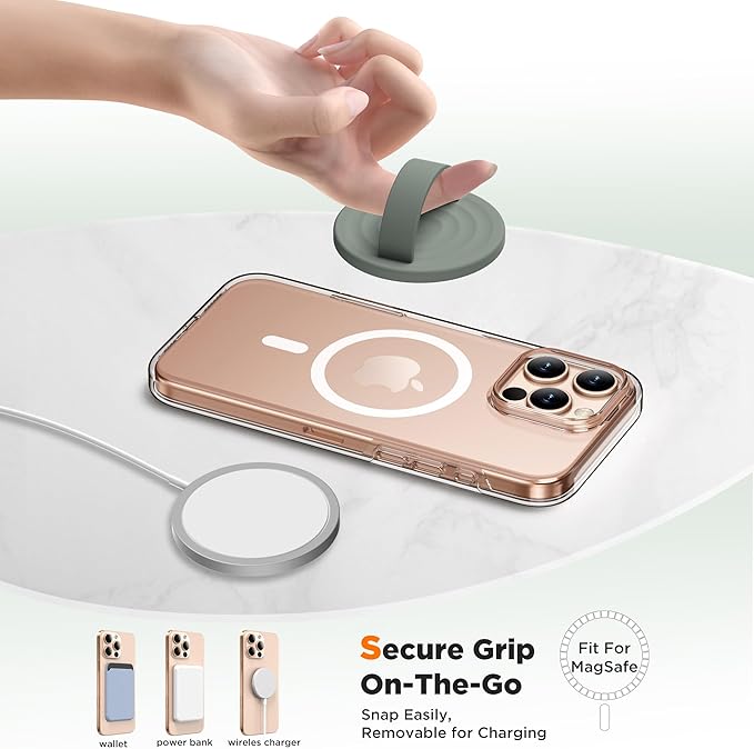 Magnetic Phone Grip Ring Holder, Liquid Silicone Magnet Cell Phone Grip Finger Loop, Compatible with Magsafe, Back of Phone for iPhone 17/16/15/14/13/12 Series, Calke Green