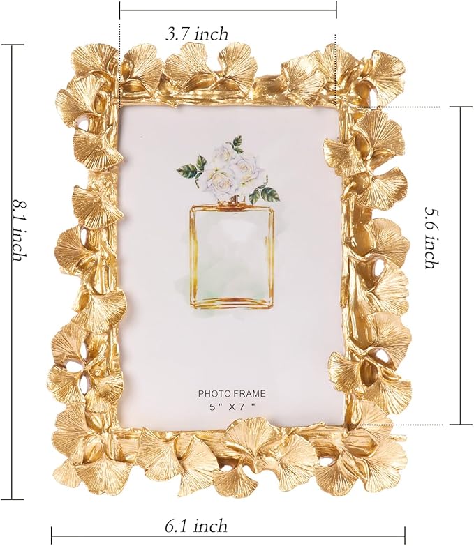 Picture Photo Frames 4x6, Gold Leaf Photo Frame,Vintage Picture Frame for Tabletop Stand or Hanging, Elegant Picture Frames for Desk or Wall,Tabletop, Counterspace, Shelf (Gold, 4x6)